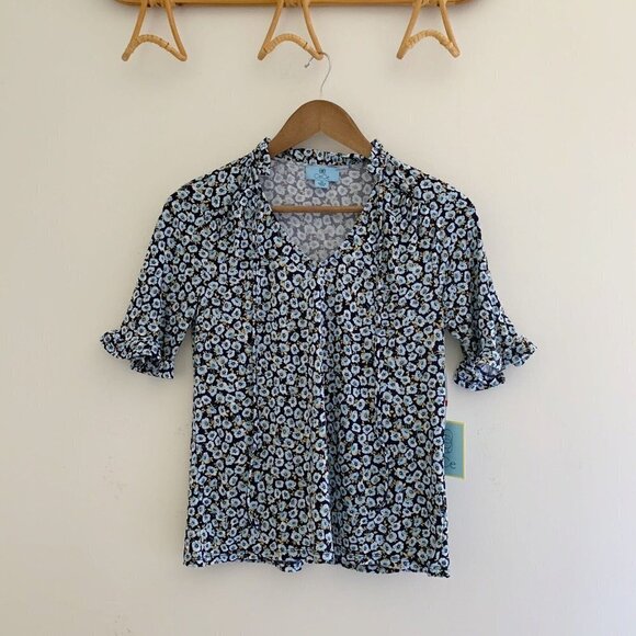 CeCe Top Floral Frill Puff Sleeve NWT - Picture 1 of 9